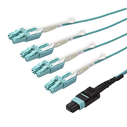 Fan out 8 fibers from a 40Gbps MPO connection to four 10Gbps LC connections - 3m