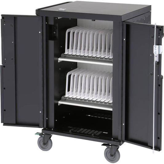 2 shelves, store and charge up to 24 devices, AC Charging