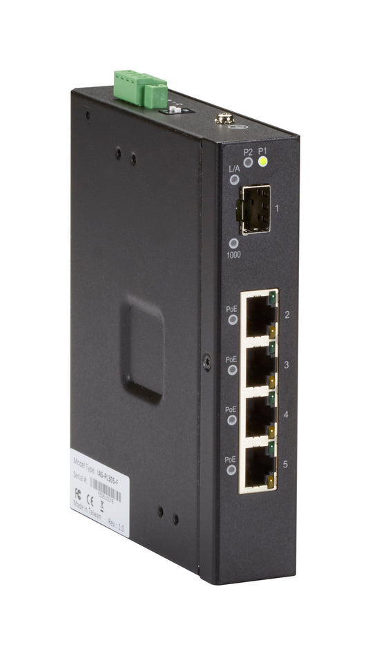 4P 10/100/1000 RJ45 POE+, 1P 100/1000 SFP IND UNMGD SWITCH