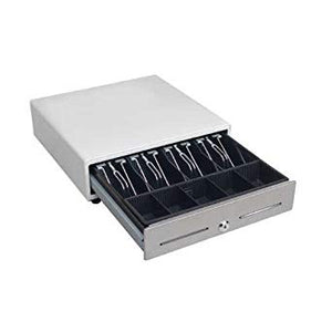 MMF, CASH DRAWER, VAL-U LINE, 16W X 16D X 4H, PRINTER DRIVEN, 5 BILL / 8 COIN TILL, WHITE W/ STAINLESS STEEL FRONT
