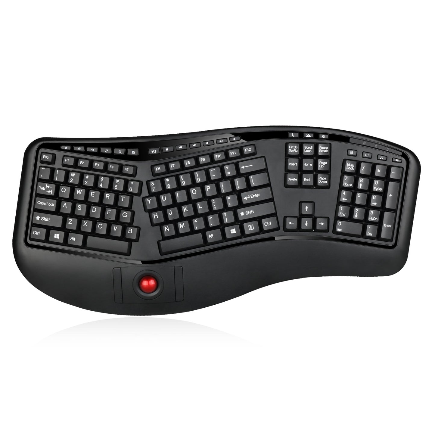 Adesso 2.4GHz Tru-Form Wireless Media Ergonomic Trackball keyboard with 20 windo
