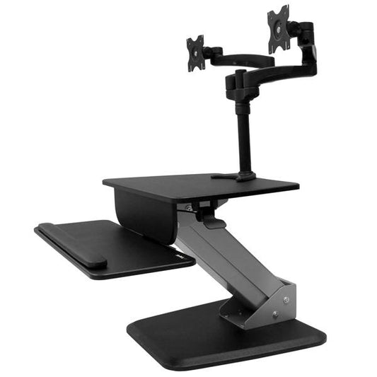 Turn your desk into a sit-stand workspace with easy height adjustment and a dual