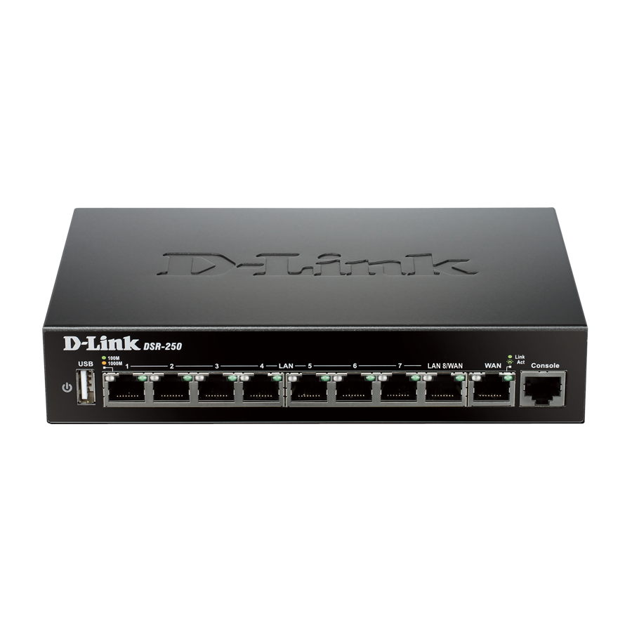 D-Link Network DSR-250 Services Router 8 Gigabit Ports 1xWAN VPN SSL Retail