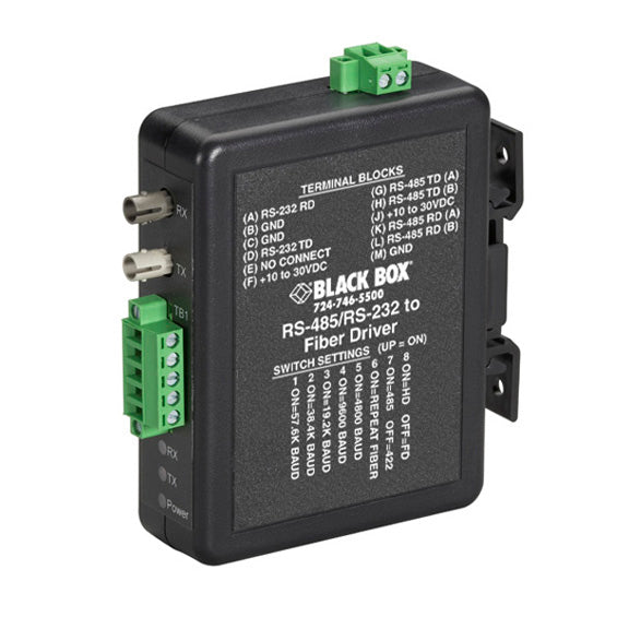 Industrial DIN Rail RS-232/RS-422/RS-485 to Fiber Driver