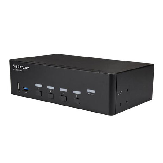 This 4 port 4K HDMI KVM with dual monitor support lets you control four HDMI com