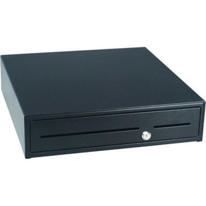 APG, S4000, HEAVY DUTY CASH DRAWER, MULTIPRO 24V, BLACK, PAINTED FRONT, 20X21, 2 MEDIA SLOTS, FIXED 5X5 CRS TILL, REQUIRES CABLE