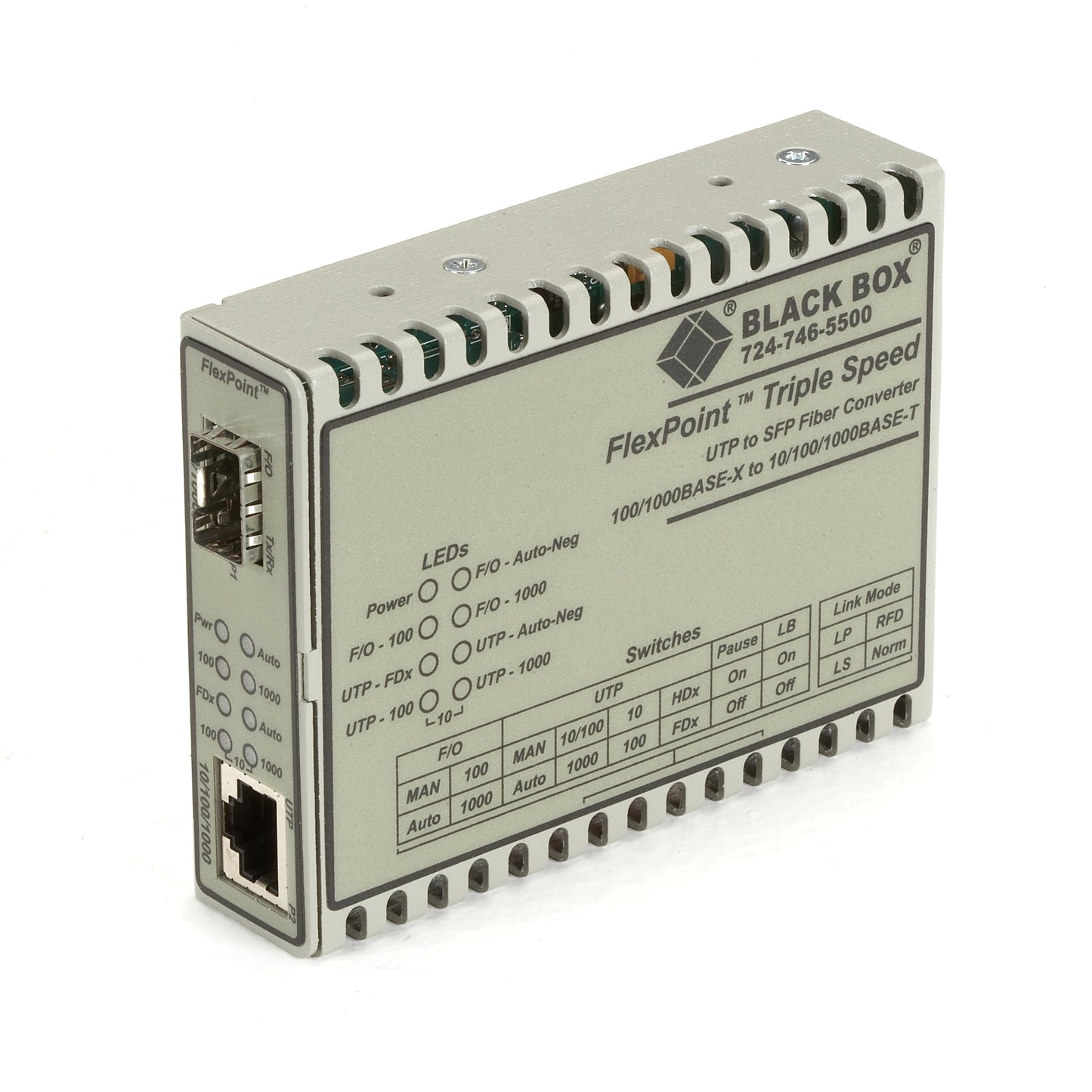 FlexPoint Media Converter, 10BASE-T/100BASE-TX/1000BASE-T to 100BASE-X/1000BASE-