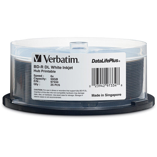 VERBATIM BD-R DL 50GB 8X, WHITE LABEL, DATALIFE+, WHITE INKJET HUB PRINTABLE, 25