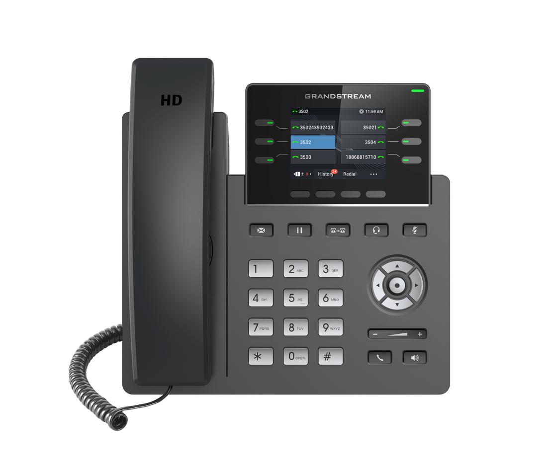 Has PoE and power supply. The GRP2613 is a powerful 3-line carrier-grade IP phon