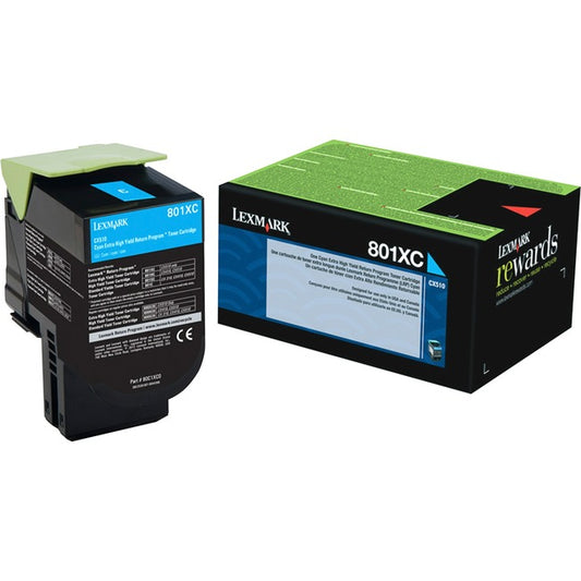 Lexmark 80C1XC0 Cyan Return Program Toner Cartridge For use in CX510 Estimated y
