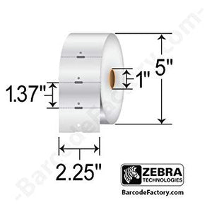 ZEBRA, CONSUMABLES, Z-SELECT 4000D 7.5 MIL PAPER TAG, DIRECT THERMAL, 2.25" X 1.37", 1" CORE, 5" OD, SENSING NOTCH AND STRINGHOLE, 1600 LABELS PER ROLL, PERFORATED, 6 ROLLS PER CASE, PRICED PER CASE