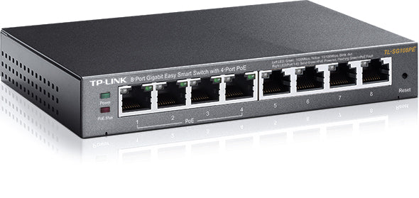 TP-Link Switch TL-SG108PE 8-Port 10/100/1000Mbps RJ45 Gigabit Easy Smart Switch with 4-Port PoE  Retail