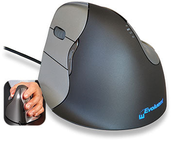 Evoluent VerticalMouse 4 - Left-Handed - Wired - 6 Buttons - Scroll Wheel - Dark