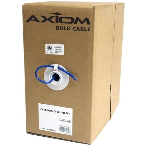 Axiom CAT6A 23AWG 4-Pair Solid Conductor 650MHz Bulk Cable Spool 1000FT (Blue)