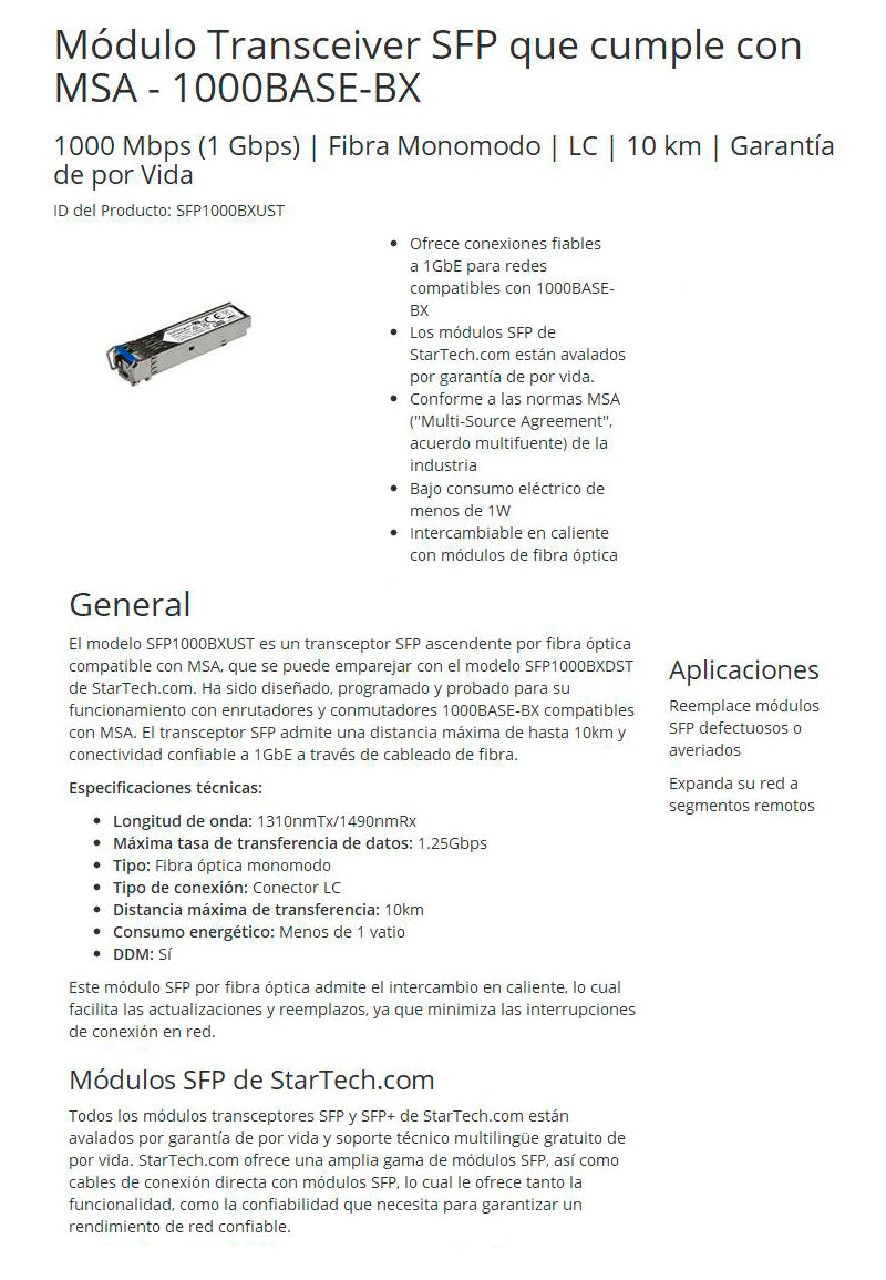 Adds reliable 1 GbE fiber connections - Lifetime Warranty on all StarTech.com SF