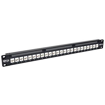 24-Port Cat6a Patch Panel Feedthrough Rackmount RJ45 Ethernet 1U