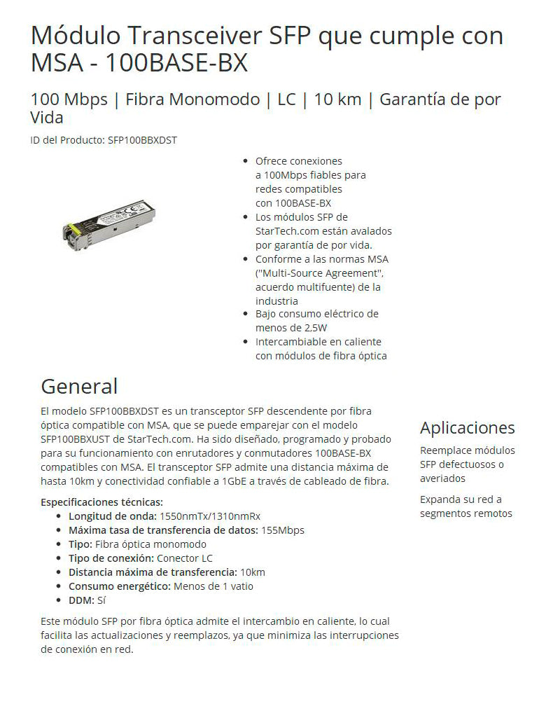 Adds reliable 100 Mbps fiber connections - Lifetime Warranty on all StarTech.com
