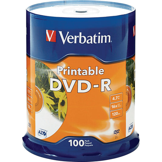 DVD-R 4.7GB 16X White Inkjet Printable, Branded Hub Logo 100pk Spindle